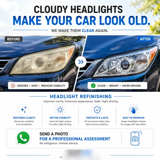 Meta ad (static) for auto care, Ontario: “Cloudy headlights make your car look old.”