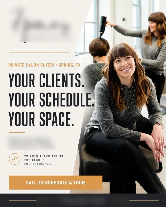 Meta ad (set of 3) for salons, Spring, Texas: “Your clients. Your schedule. Your space.”