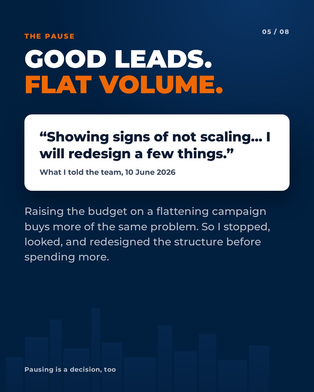 UAE business-setup case study, slide 5 of 8: the pause, showing signs of not scaling